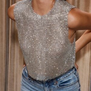 SHE'S A GEM SILVER RHINESTONE TANK. NWT